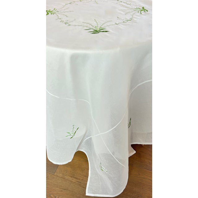 2010s 70" Sq. Embroidered Organdy Lily of the Valley Tablecloth by Anke Dreschel For Sale - Image 5 of 11