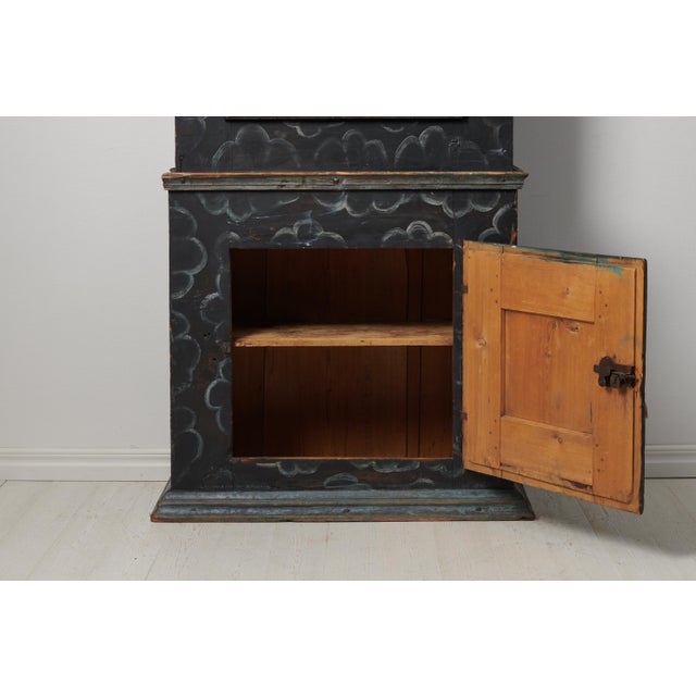 Tall Swedish Handcrafted Black Painted Pine Folk Art Cabinet For Sale - Image 9 of 18