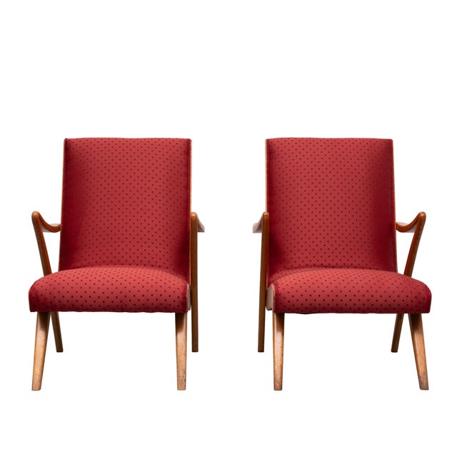 1950s Organic Shape Rock & Roll Lounge Chair with New Red Polka Dot Upholstery, 1950s For Sale - Image 5 of 14