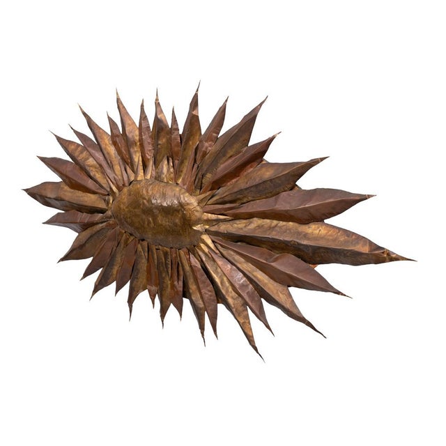 Goldenrod Large Handmade Brass Sunflower Wall Hanger, 1960s For Sale - Image 8 of 12