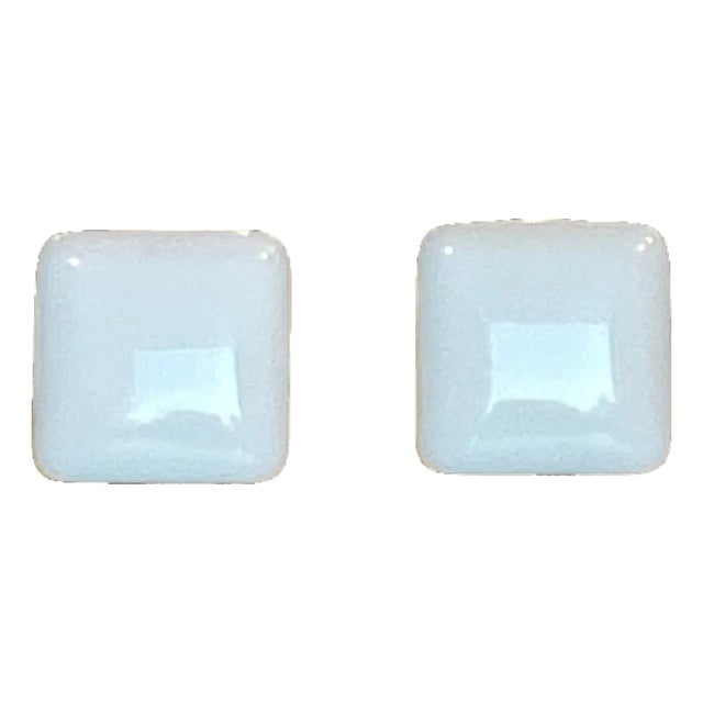 Vintage Crown Trifari White Lucite Square Clip-on Earrings, A Pair For Sale
