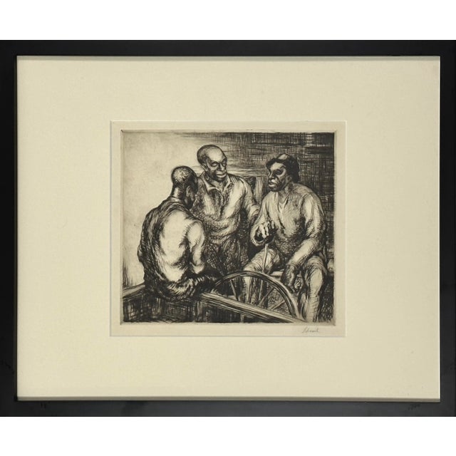 Richard Hood (1910-1995) - WPA Expressionist Portrait of Three Men, Signed (Etching, 1935). Expressionist portrait of...