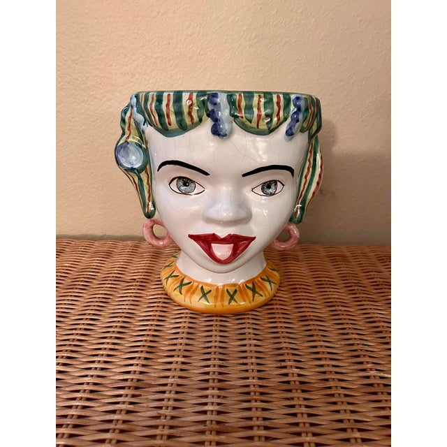 Solimene Italian Pottery Woman's Head Face Planter Vase Chairish