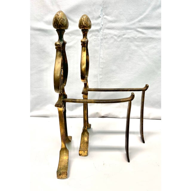 Metal Mid 20th Century Brass Andirons Featuring a Musical Lyre Neoclassical - A Pair For Sale - Image 7 of 7