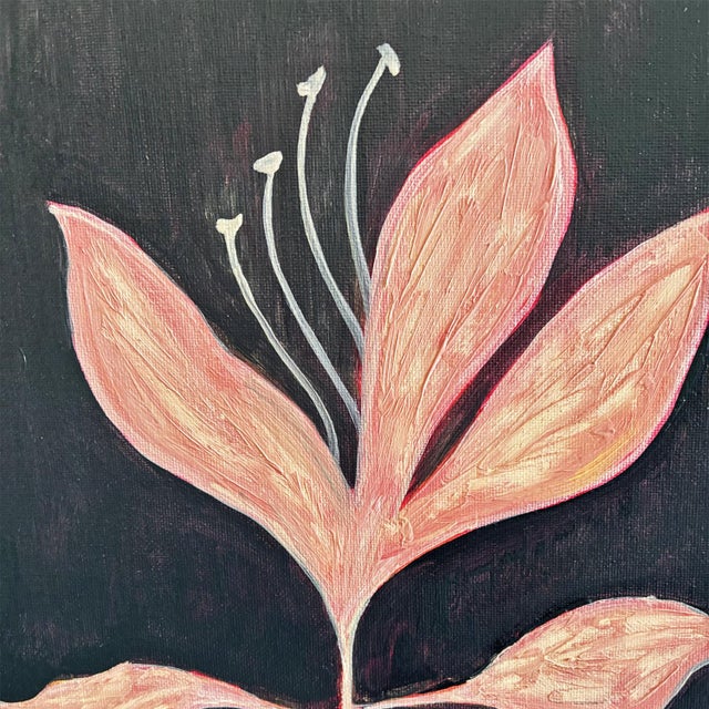 Original Botanical Diptych — Pink Floral Studies on Brown, Oil Sticks on Canvas, 12" X 16" Each, by Tatiana Duperault For Sale In West Palm - Image 6 of 6