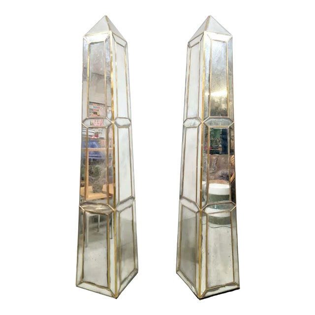 Vintage Mirror Glass Obelisk Sculptures by Olivier De Schrijver, 1990s, Set of 2 For Sale