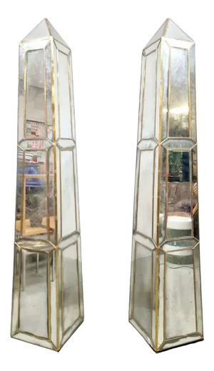 Vintage Mirror Glass Obelisk Sculptures by Olivier De Schrijver, 1990s, Set of 2