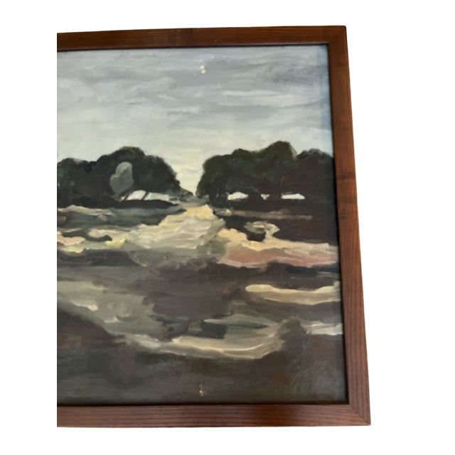 Blue Mid 20th Century Vintage Mid-Century Expressionist Landscape Painting Signed G. Bronson, Framed For Sale - Image 8 of 10