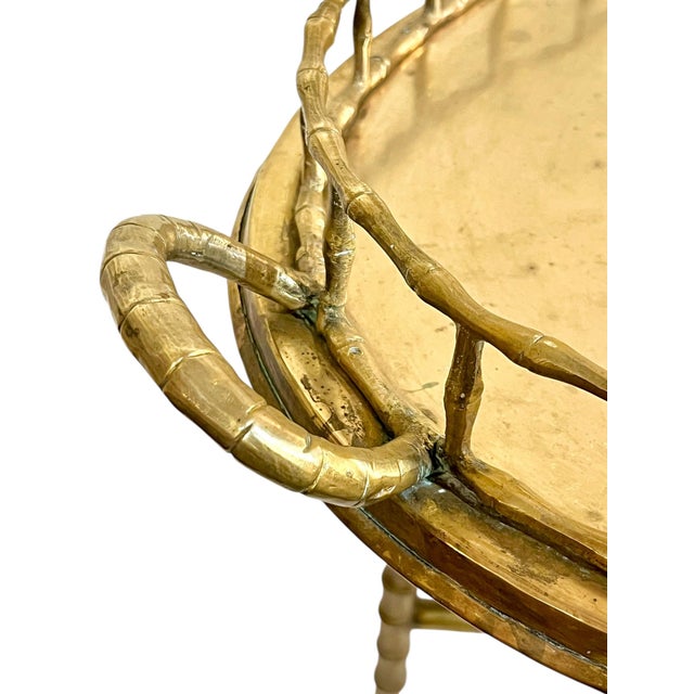 Vintage Hollywood Regency Faux Bamboo Brass Tray Table For Sale - Image 10 of 18