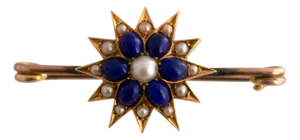 Late 19th Century Lapis and Seed Pearl Victorian Starburst Pin