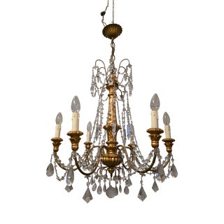 Genoese Chandelier in Gilded Wood and Crystals, 1950s For Sale