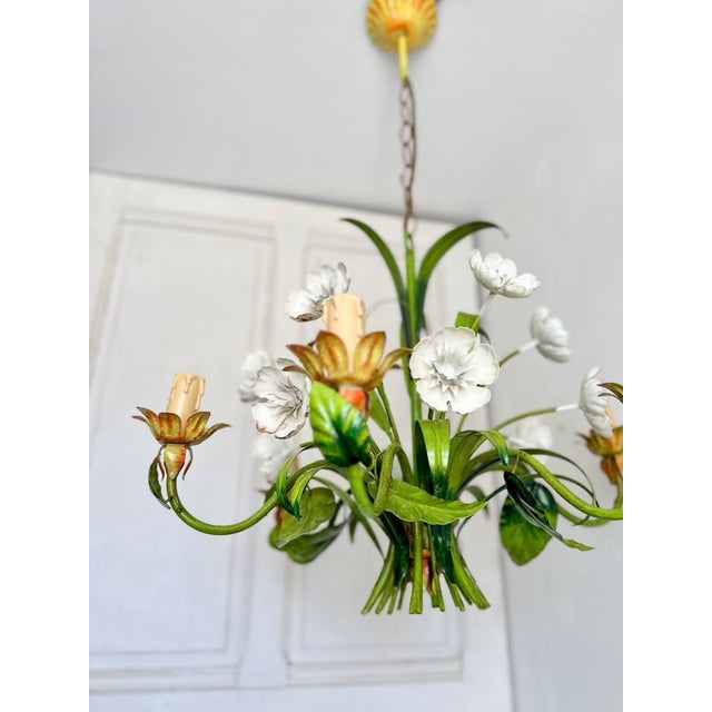 Mid-Century Modern Vintage Floral Tole Chandelier, 1970 For Sale - Image 3 of 18