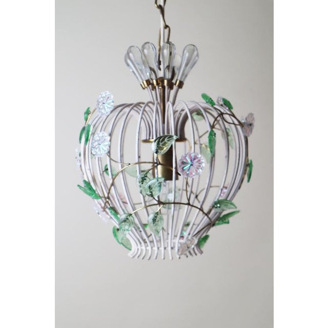 Mid-Century Modern Birdcage Hanging Lamp with Iridescent Flowers, 1950s For Sale - Image 9 of 18