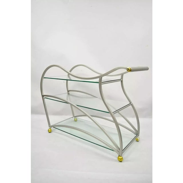 Silver Late 20th Century Design Institute of America Rick Lee Style Brushed Nickel Metal Sculptural Bar Cart For Sale - Image 8 of 9