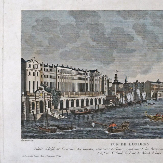 English Antique View of London Architectural Perspective Engraving of the Thames Riverfront Circa 1800–1820 Framed For Sale - Image 3 of 7