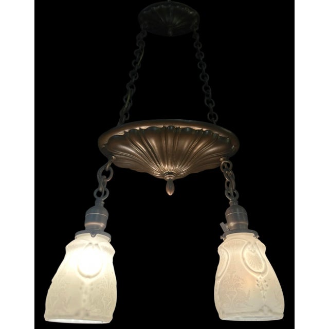 1910s Two Light Sheffield Chandelier For Sale - Image 4 of 7