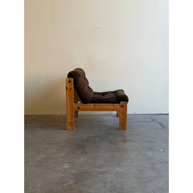 Brutalist Solid Wood Lounge Chair With Corduroy Upholstery 1970s For Sale - Image 4 of 10