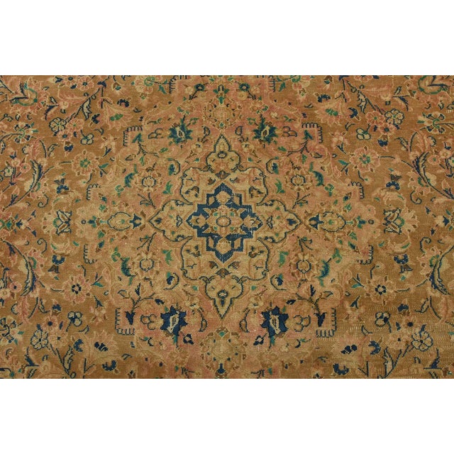 Kashan Rug 9'7'' X 12'4'' Brown Wool Vintage Distressed Hand-Knotted Carpet For Sale In Philadelphia - Image 6 of 15