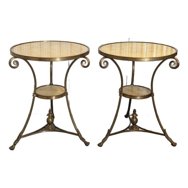 Louis XVI Directoire Style Gilt Metal & Honey Onyx Guéridon Side Tables - A Pair For Sale