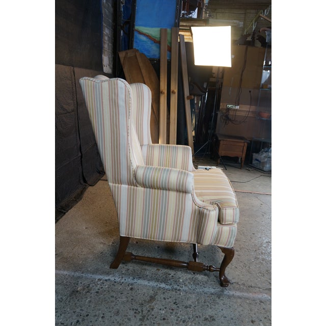 1980s Ethan Ellan Traditional Classics Queen Anne Maple Striped Library Wingback Chair For Sale - Image 15 of 18