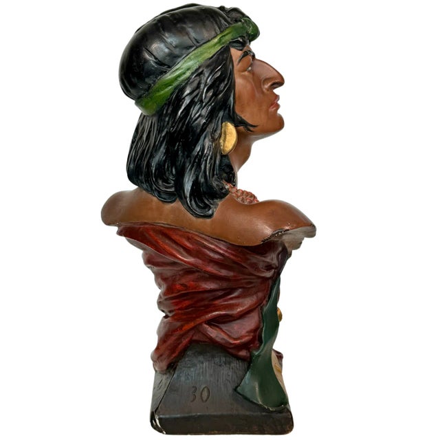 Early 20th Century Vintage Chalkware "Hiawatha" Tobacco Store Display Bust - 1930s For Sale - Image 5 of 9