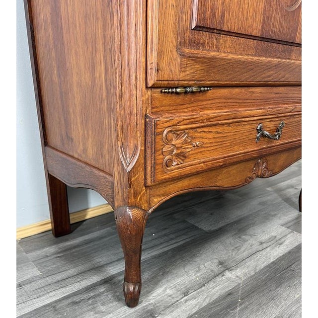 Vintage French Louis XVI Style Carved Oak Cabinet with Drawer For Sale - Image 9 of 15