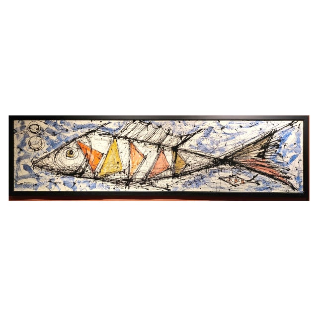 Mid-Century Modernist Painting of Stylized Fish and Sailfish Yachts For Sale In Philadelphia - Image 6 of 10