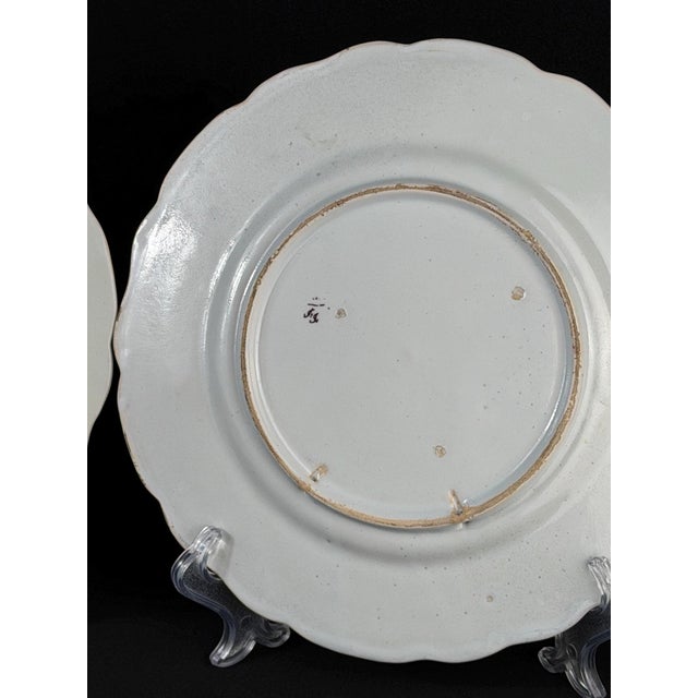 Ceramic French Rouen Style Faience Plates with Floral Basket, 1790-1820, Set of 2 For Sale - Image 7 of 11