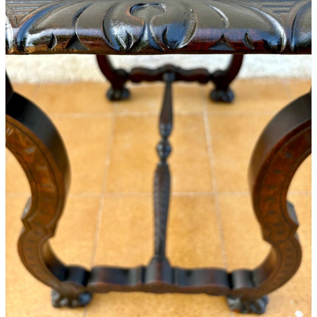 Early 19th Century Baroque Spanish Side Table with Lyre Legs and Marquetry Top For Sale - Image 11 of 18