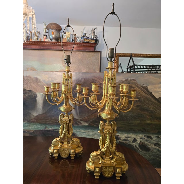 Antique Louis Xv Royal Bronze Pair Gilded Lamps Candleabra - a Pair For Sale In Boston - Image 6 of 17