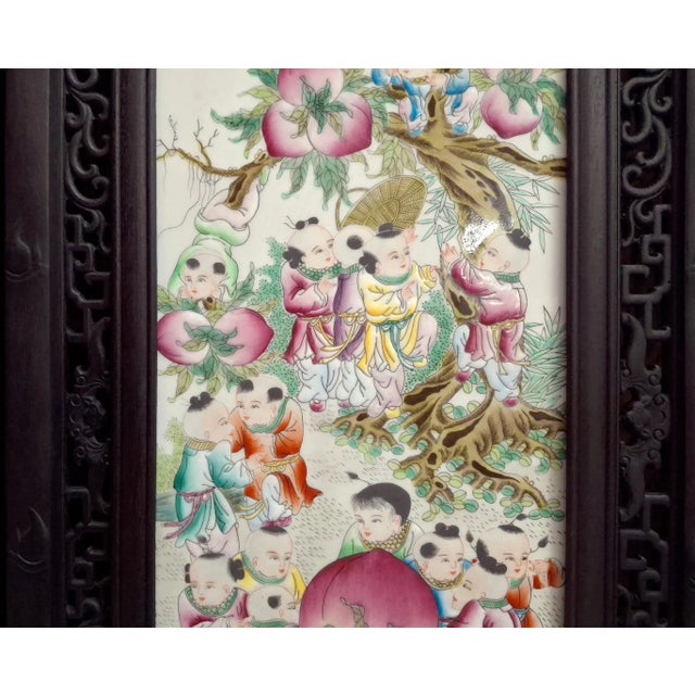 A Quartet of Chinese Porcelain Bai Zi Tu Plaques For Sale In Portland, OR - Image 6 of 9