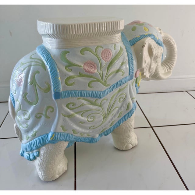 Hollywood Regency Elephant Garden Stool Side Table For Sale - Image 3 of 12