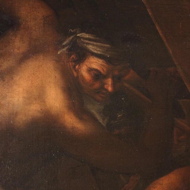Antique Italian painting from the second half of the 17th century. Oil on canvas artwork depicting a religious subject, a...