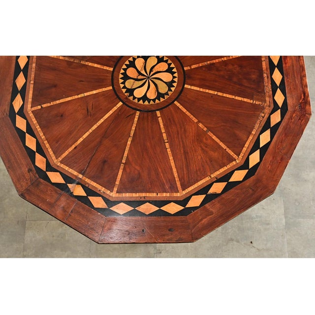 Brown Italian 19th Century Marquetry Inlay Pedestal Table For Sale - Image 8 of 15