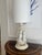 Off-white Antique Neoclassical Bisque Figural Table Lamp Classical Maiden Column Form With Pierced Illuminated Base For Sale - Image 8 of 10