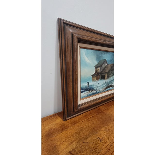 1970s Americana Farmhouse Landscape Original Oil Painting by Everett Woodson For Sale - Image 4 of 11