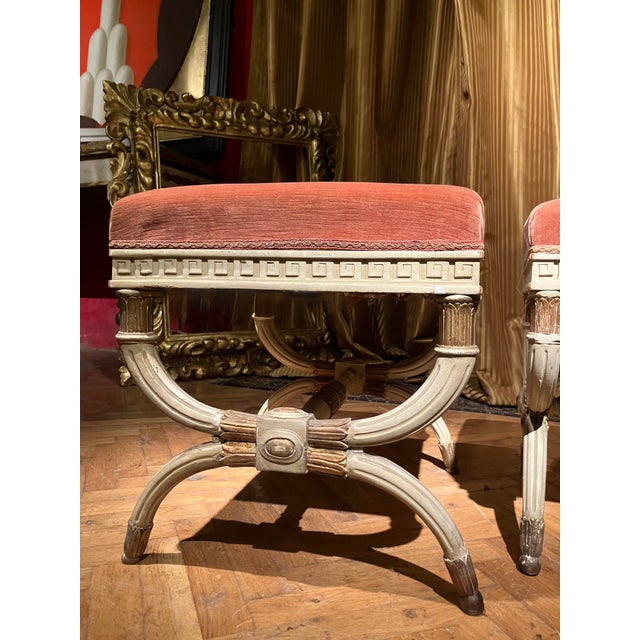 Antique Italian Louis XVI Style Lacquered and Parcel Gilt Stools, 1890s, Set of 2 For Sale - Image 6 of 18