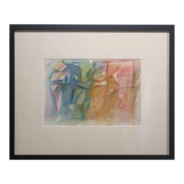 1970s Blue, Orange and Pink Geometric Abstract Painting For Sale