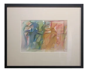 1970s Blue, Orange and Pink Geometric Abstract Painting
