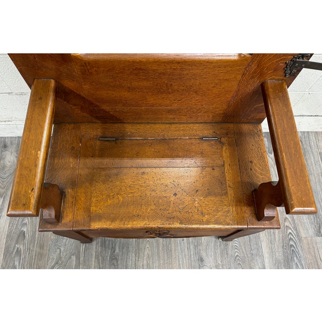 Antique Victorian Carved Tiger Oak Hall Tree With Mirror and Storage For Sale - Image 14 of 17