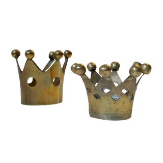 Vintage Crown Shaped Candle Holders in Brass, 1960s, Set of 2 For Sale