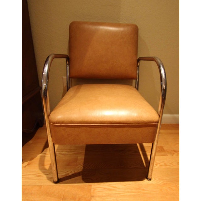 MCM Chrome & Vinyl Royal Metal Manufacturing Company. This Mid-century set of two armchairs features chromed, round...
