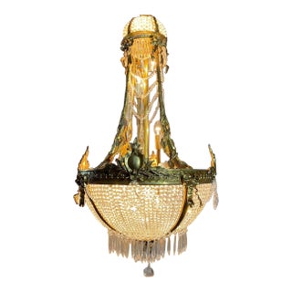 1860s French Empire Gold Bronze Crystal Chandelier For Sale