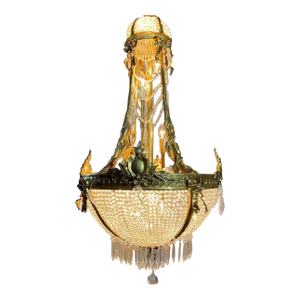 1860s French Empire Gold Bronze Crystal Chandelier