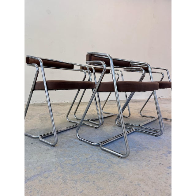 Upholstered Chairs in Chrome with Brown Velour, Set of 4 For Sale - Image 10 of 10