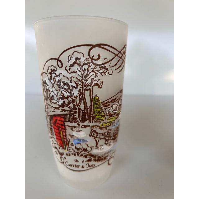 Glass 1950's Currier & Ives "Americana" Frosted Glass Tumblers -Set of 6 For Sale - Image 7 of 12