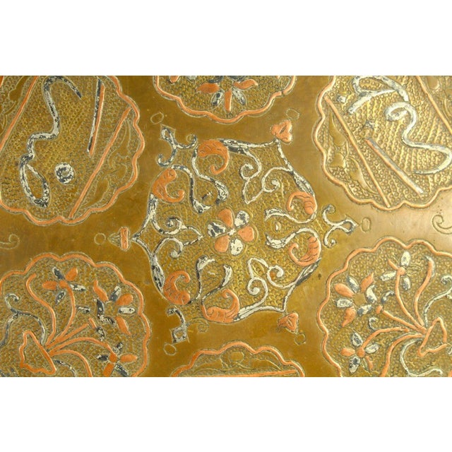 Antique Cairo Ware Copper & Silver Inlay Brass Tray For Sale In Houston - Image 6 of 12