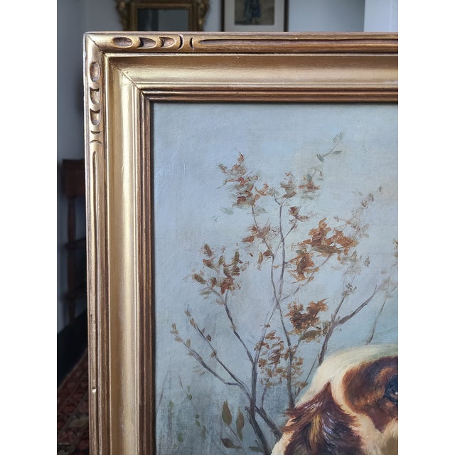 Late 19th Century Antique 19th Century Oil Painting Moody Dog Portrait English Setter Hunting Scene For Sale - Image 5 of 17