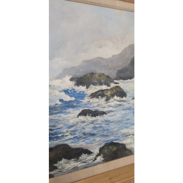 Navy Blue 1970s Crashing Waves Oil on Canvas Painting Signed & Framed For Sale - Image 8 of 12