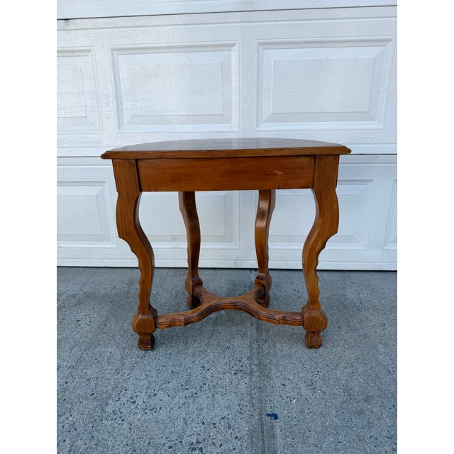 Vintage French Louis XV Style Demilune Console Table With Inlaid Fan Top & Carved Cabriole Legs For Sale - Image 12 of 12